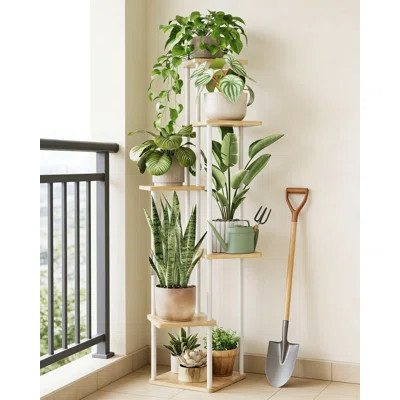 6 Tier Corner Plant Stand For Indoor Plants - Space Saving Wood Shelving Unit For Living Room, Bedroom, Balcony Or Patio | Wayfair North America