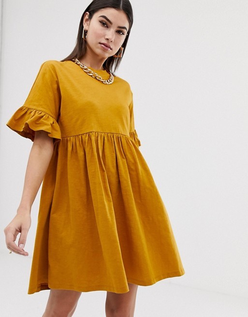 ASOS DESIGN cotton slubby frill sleeve smock dress | ASOS US