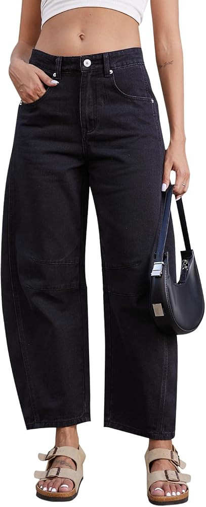 GREAIDEA Mid Rise Barrel Jeans for Women Wide Leg Mid Waist Cropped Denim Pants Y2k Baggy Boyfrie... | Amazon (US)