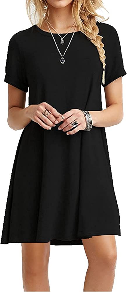 MOLERANI Women's Casual Plain Short Sleeve Simple T-Shirt Loose Dress Black S at Amazon Women’s... | Amazon (US)