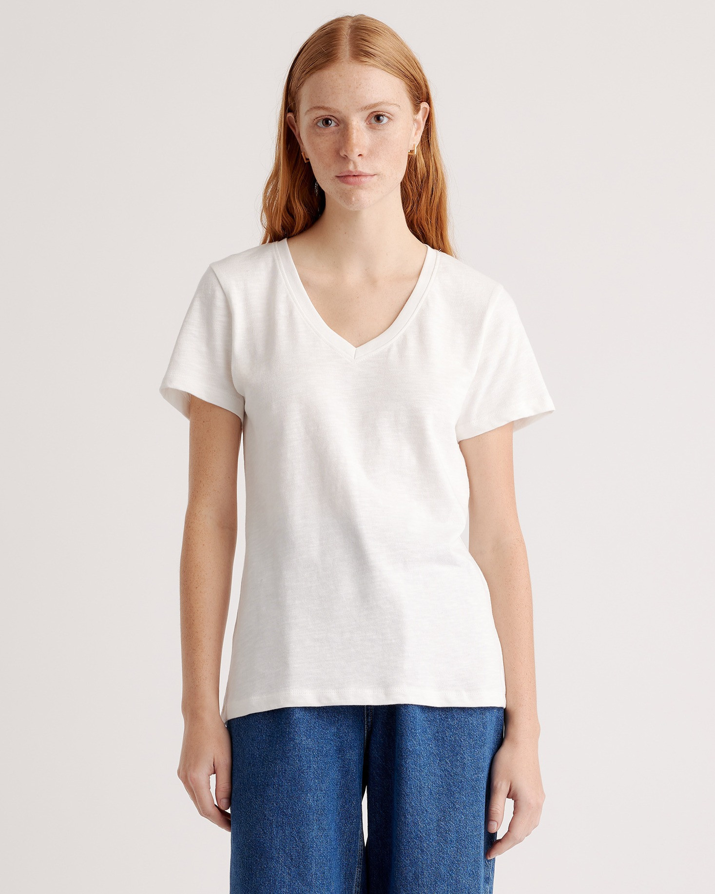 Quince | Women's Slub V-Neck T-Shirt in White, Size XS, Organic Cotton | Quince