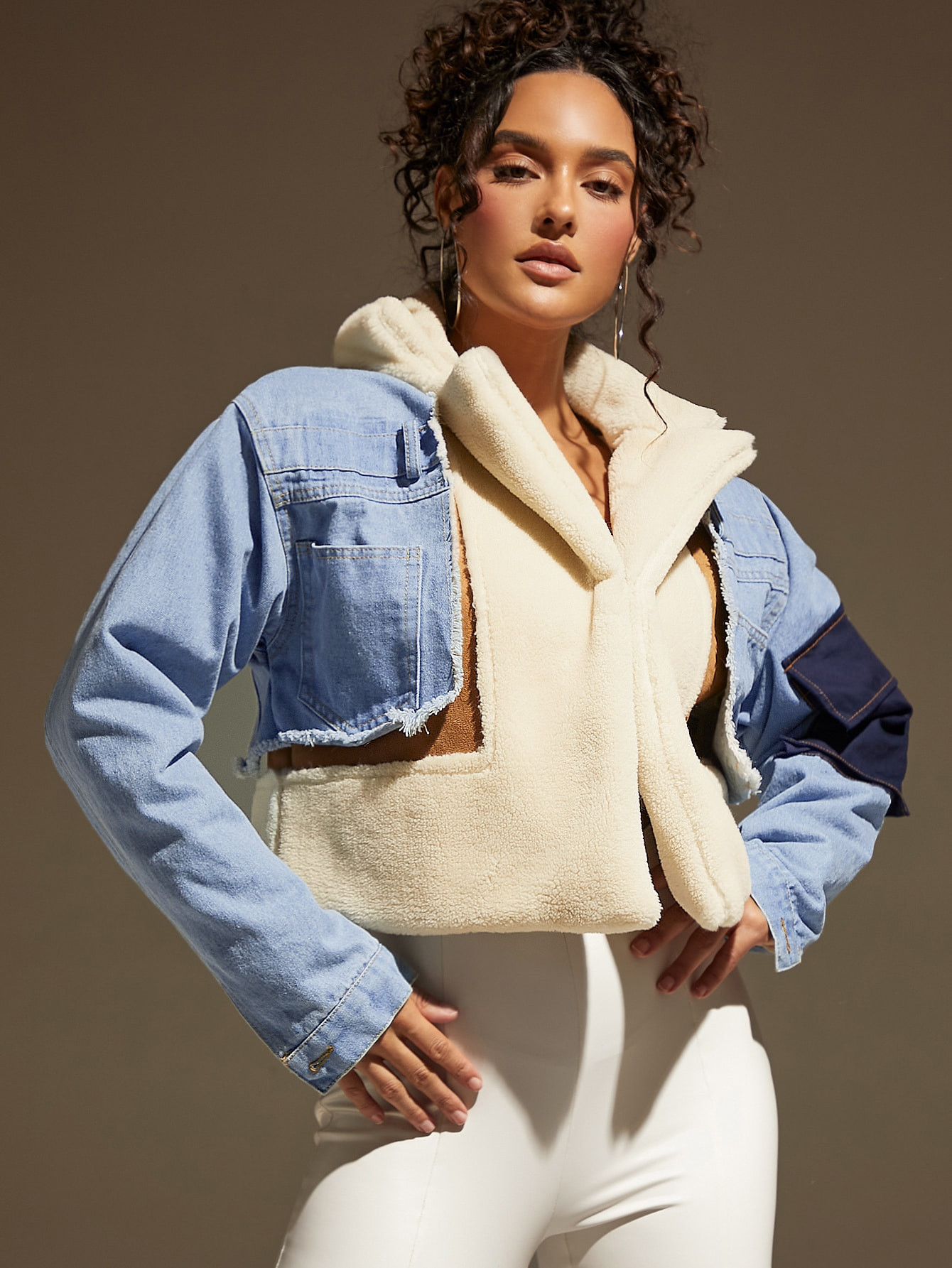 Jeansjacke mit Multi Material Farbblock | SHEIN