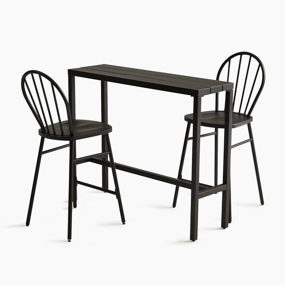 VICLLAX 3 PCS Patio Bar Set, Outdoor Bar Hight Table and Metal Windsor Stools, Black | Amazon (US)