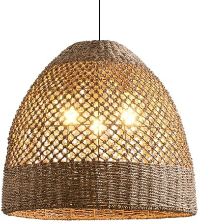 18.9" Large Rattan Chandelier,Rattan Pendant Lights Boho 3-Lights Wicker Hand-Woven Kitchen Islan... | Amazon (US)