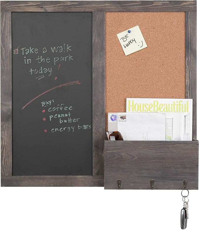 MyGift Wall Mounted Vintage Grey Wood Chalkboard & Cork Board Entryway Organizer | Amazon (US)