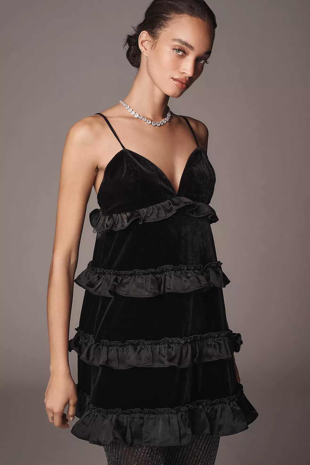 Endless Rose Ruffle Tiered Velvet Mini Dress | Anthropologie (US)