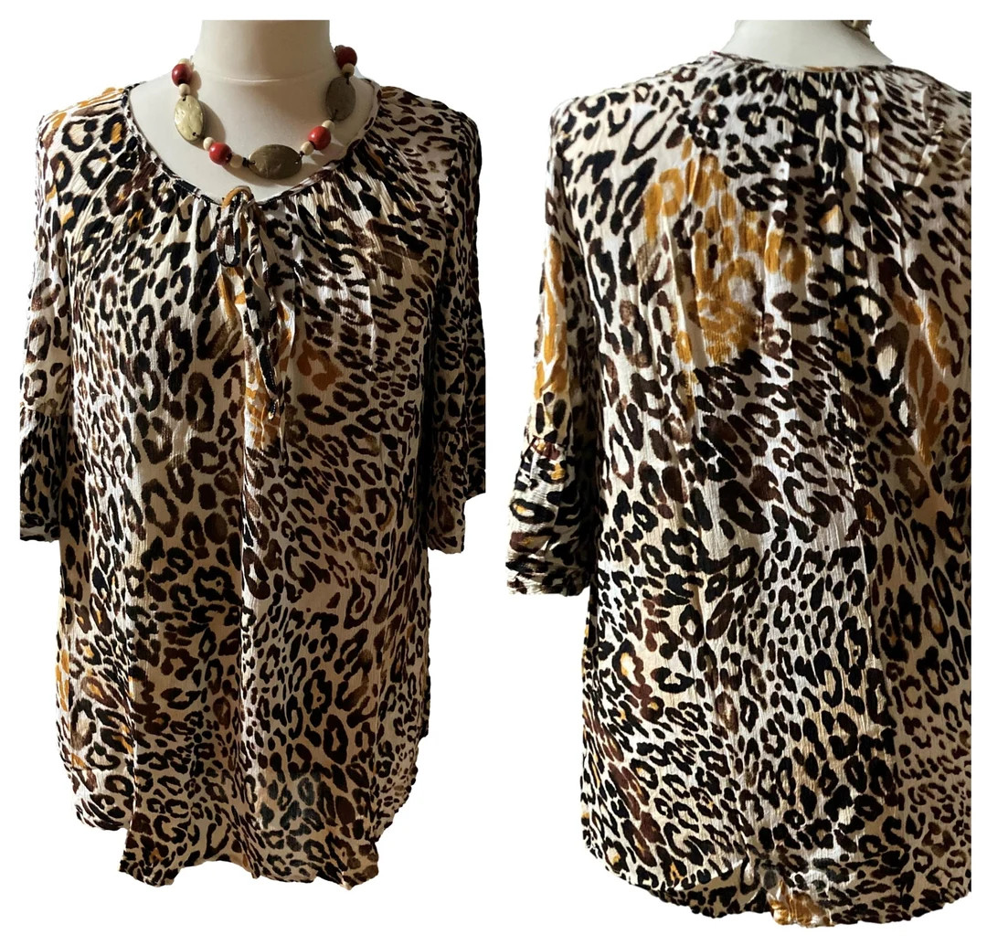 Plus Size Leopard Print Boho Tunic Top, 3/4 Sleeve | Etsy (US)