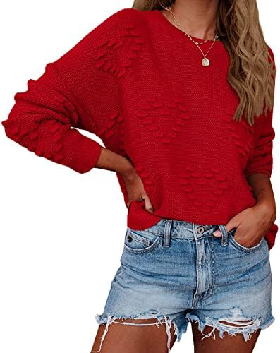 Tutorutor Womens Cute Heart Love Print Valentine Sweater Tops Oversized Crew Neck Dot Ball Loose ... | Amazon (US)