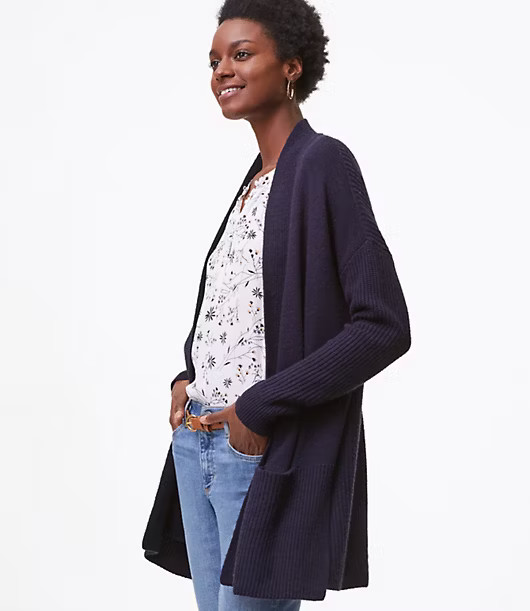 LOFT Rib Trim Pocket Open Cardigan | LOFT