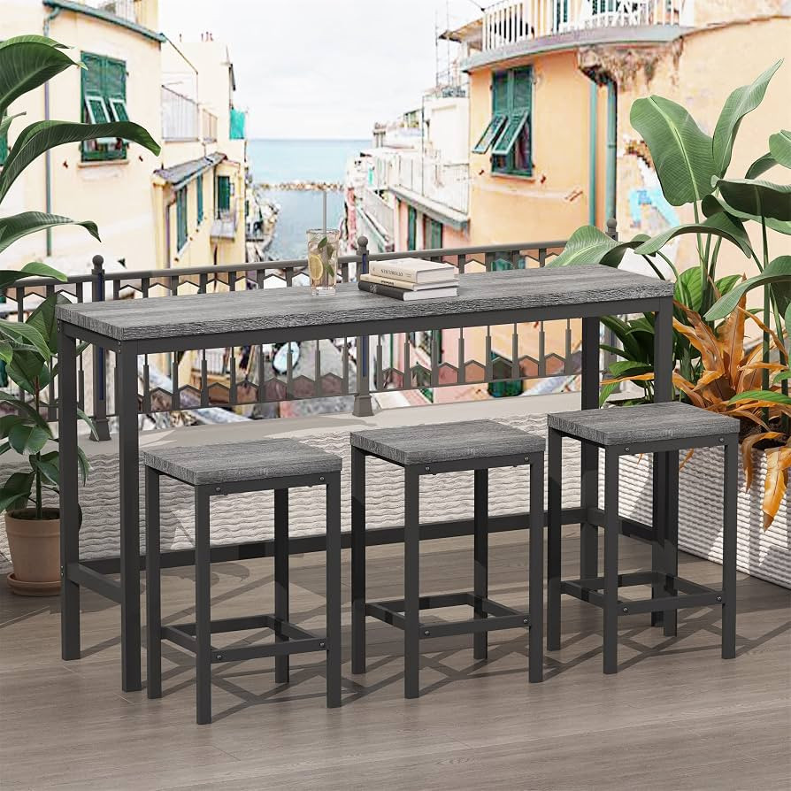 Foobrues Long bar Table and Chair Set, Counter high Dining Table Set, Console Sofa Table with sto... | Amazon (US)