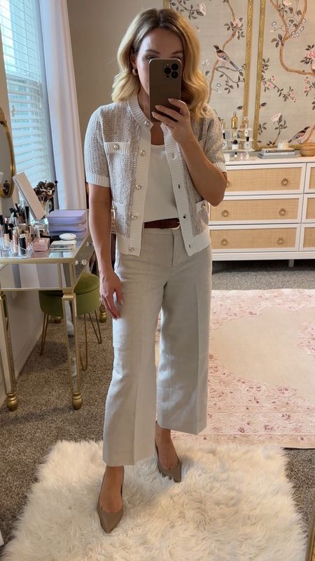 Petite friendly workwear outfit // these pants are a stretch linen blend and do stretch a bit with wear so consider sizing down for best fit 

#LTKfindsunder100 #LTKworkwear #LTKstyletip