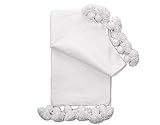 Moroccan Pom Pom Blanket Throw Bedding, Pure White Cotton, Handwoven on a Wooden Loom, BCF-1 | Amazon (US)