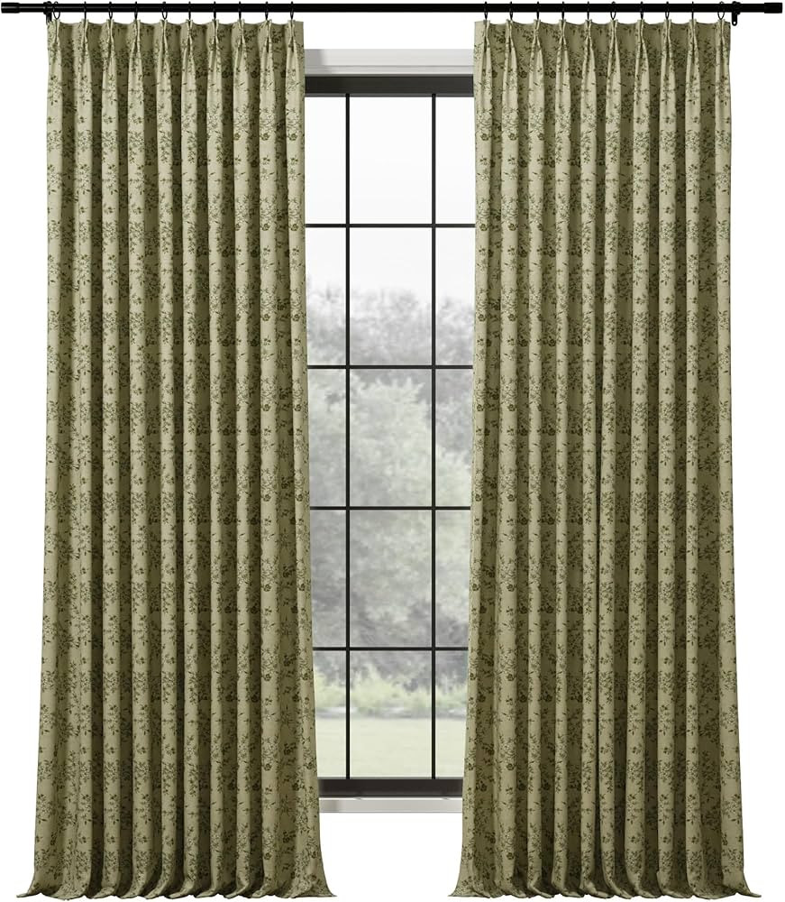 TWOPAGES Pinch Pleat Drape Light Filtering Classic Floral Printed Pattern Curtain for Living Room... | Amazon (US)