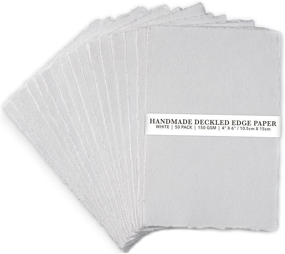 Wanderings Handmade White Deckle Edge Blank Paper - 4x6 - Pack of 50 - Watercolour/Mixed Media Pa... | Amazon (US)