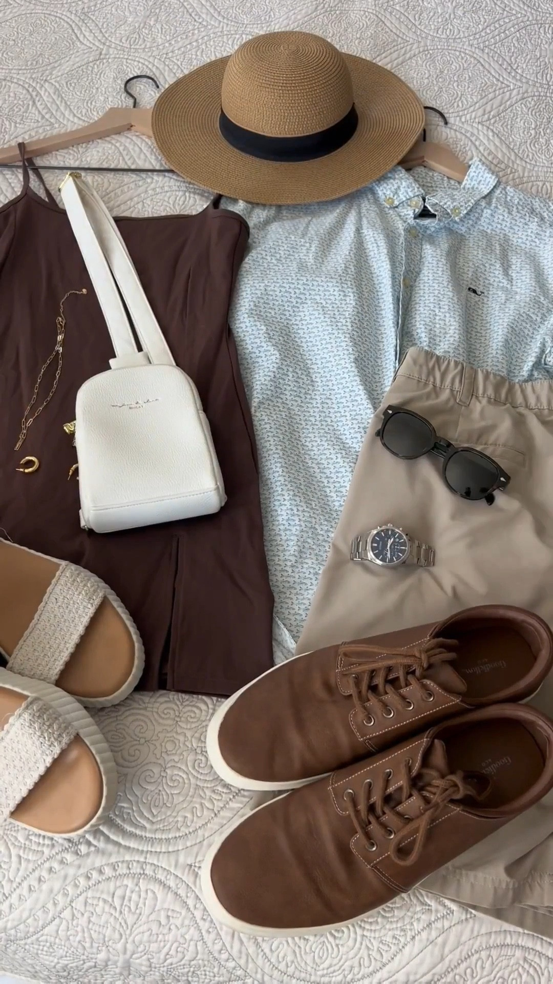 Obsessed with a good tropical neutral moment 🌴🤎

Lightweight fabrics, warm browns, and soft sand tones just feel like vacation mode. Easy enough for a morning resort stroll, cute enough for  drinks by the water at sunset 🥂🐚🌅

Resort ready without trying too hard. Just add sunshine and a little ocean breeze 🌊☀️

#ResortStyle #TropicalVibes #VacationReady #CouplesStyle #NeutralMoments

#LTKTravel #LTKSeasonal #LTKMens