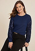 Sequin Sleeve Drop Shoulder Blouse | Maurices