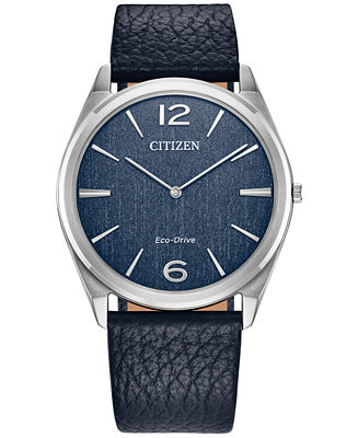 Eco-Drive Unisex Blue Leather Strap Watch 38mm | Macy's