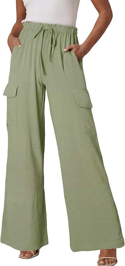 EVALESS Women Wide Leg Cargo Pants Summer Casual Drawstring Waist Lounge Trousers 2026 Beach Vaca... | Amazon (US)