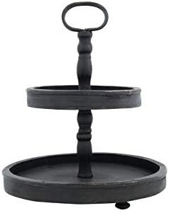 Creative Co-op Distressed Wood 2-Tier Tray with Metal Handle, Black | Amazon (US)