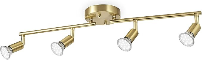 JQiRe LED 4 Light Track Lighting Kit,Brushed Gold Finish 4 Way Ceiling Spot Lights,Flexibly Rotat... | Amazon (US)