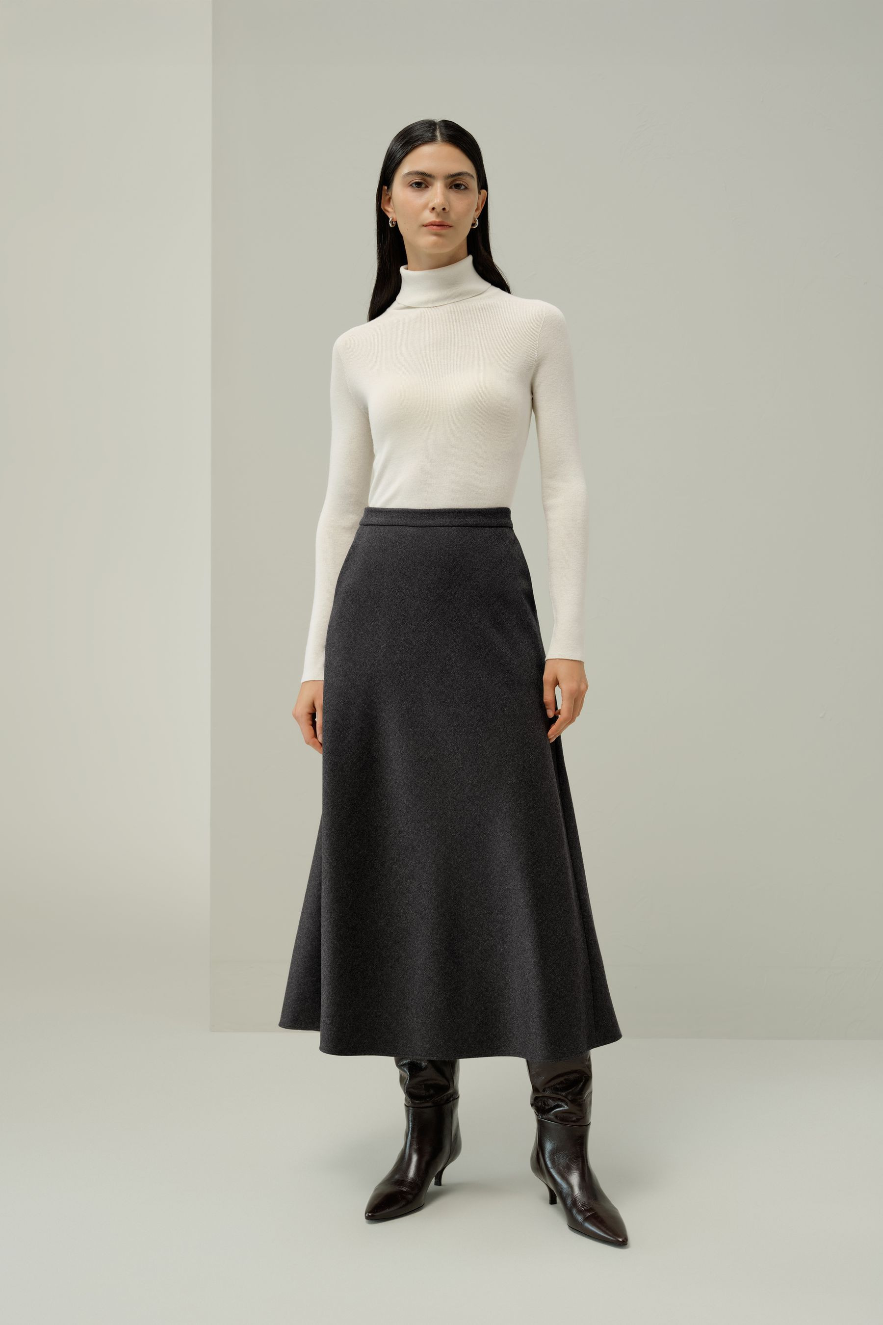 Mottled Silk-Wool A-Line Skirt | LILYSILK