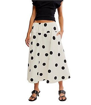 Free People Betty Polka Dot Print Drop Waist Midi Skirt - L | Dillard's