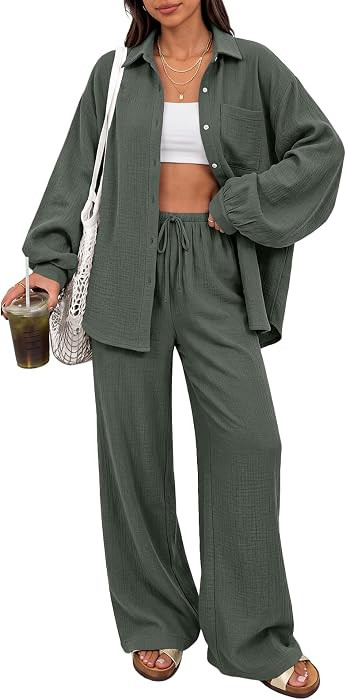 LILLUSORY Womens 2 Piece Linen-feel Matching Lounge Sets Fall Outfits | Amazon (US)