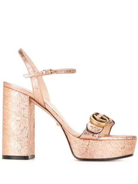metallic-finish block-heel sandals | Farfetch (US)