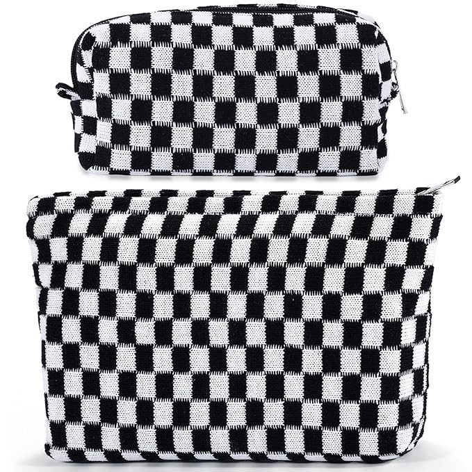 ZLFSRQ 2Pcs Checkered Makeup Bag for Women Large Cosmetic Bag Set Travel Toiletry Bag Makeup Pouc... | Amazon (US)