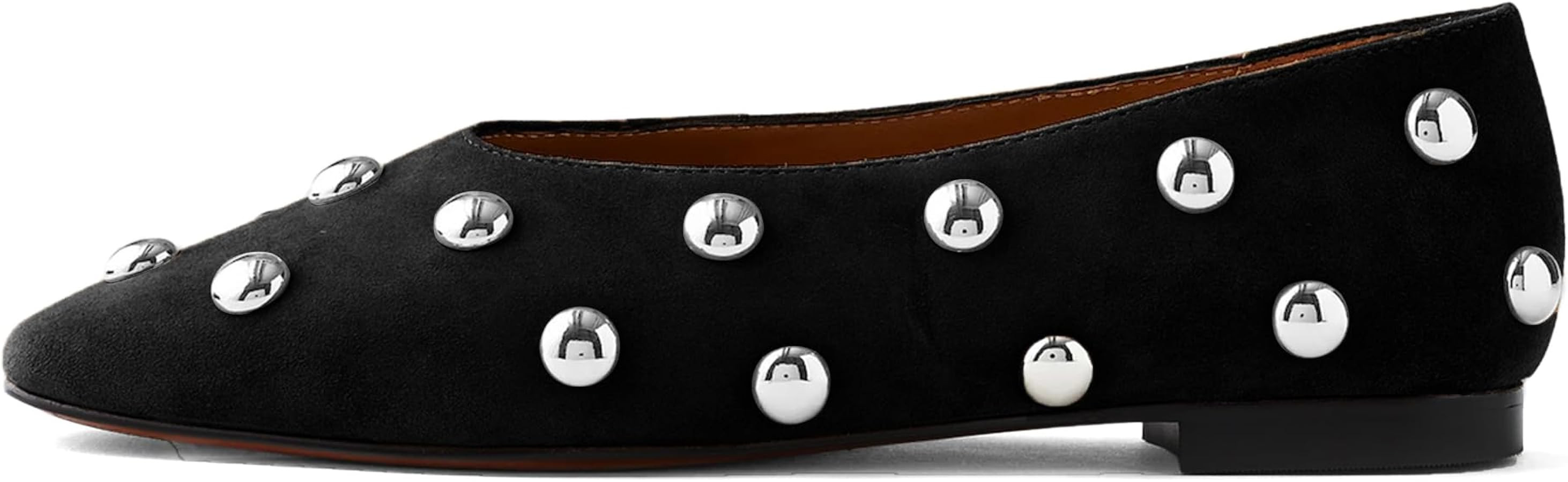 Studded Flats for Women Suqare Toe Slip on Suede Ballet Flats Comfortable Walking Studs Ballet Sh... | Amazon (US)