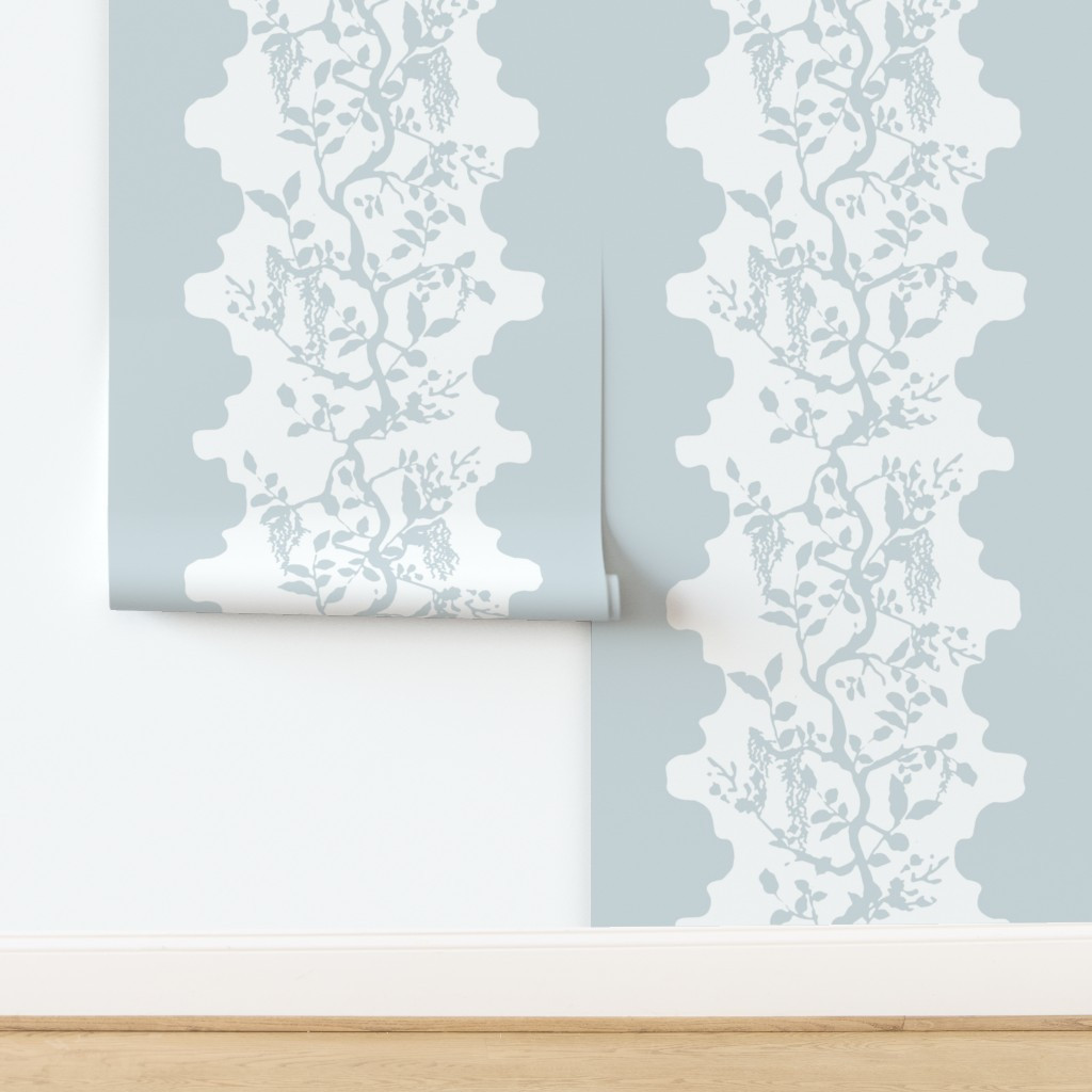 Floral Chinoiserie Stripe | Blue Grey Outlined Natural Chinoiserie Garden | Spoonflower