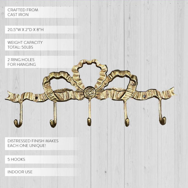 5 Hook Cast Iron Bow-Tie Wall Rack - Decor Steals | Decor Steals