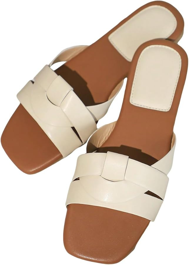 GORGLITTER Women's Flat Sandals Cross Strappy Open Toe Slip On Slides Cut Out Sandals | Amazon (US)