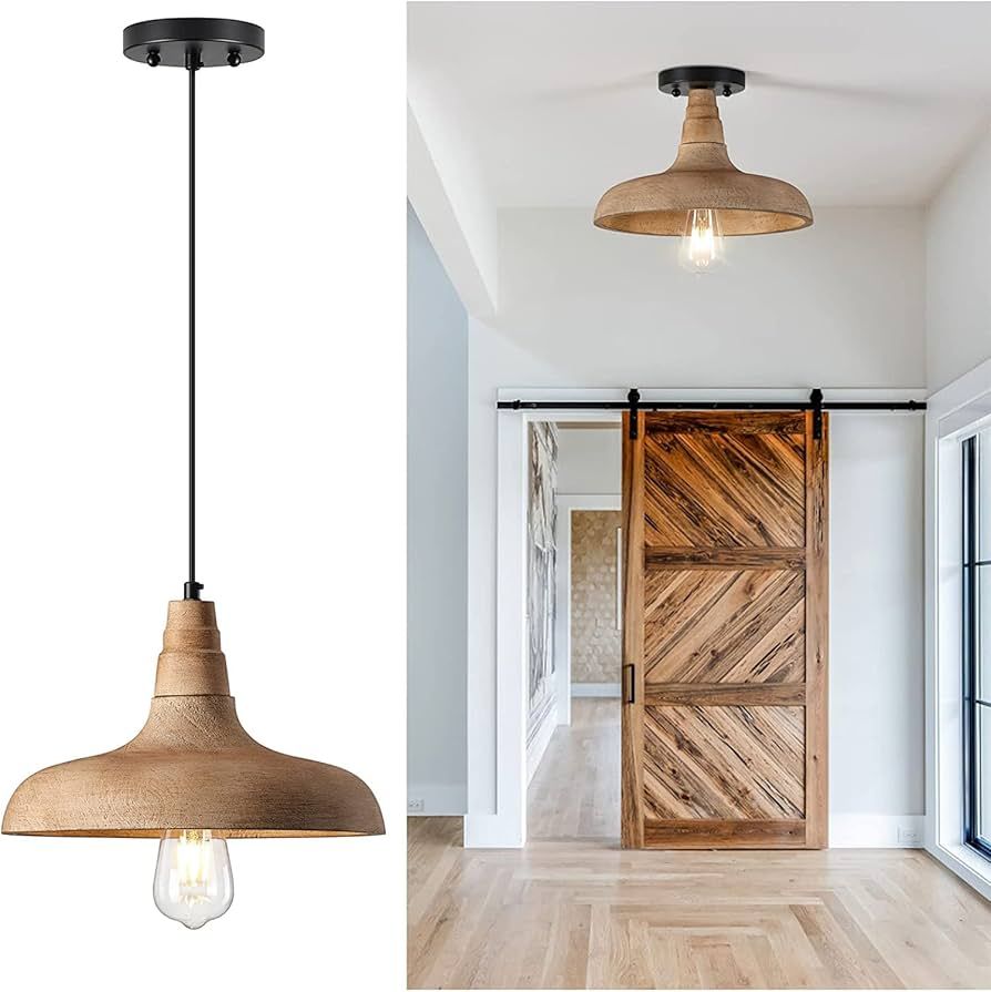 Rusic Wood Pendant Light for Kitchen Island, Farmhouse Pendant Lighting, Handmade Wooden Pendant ... | Amazon (US)