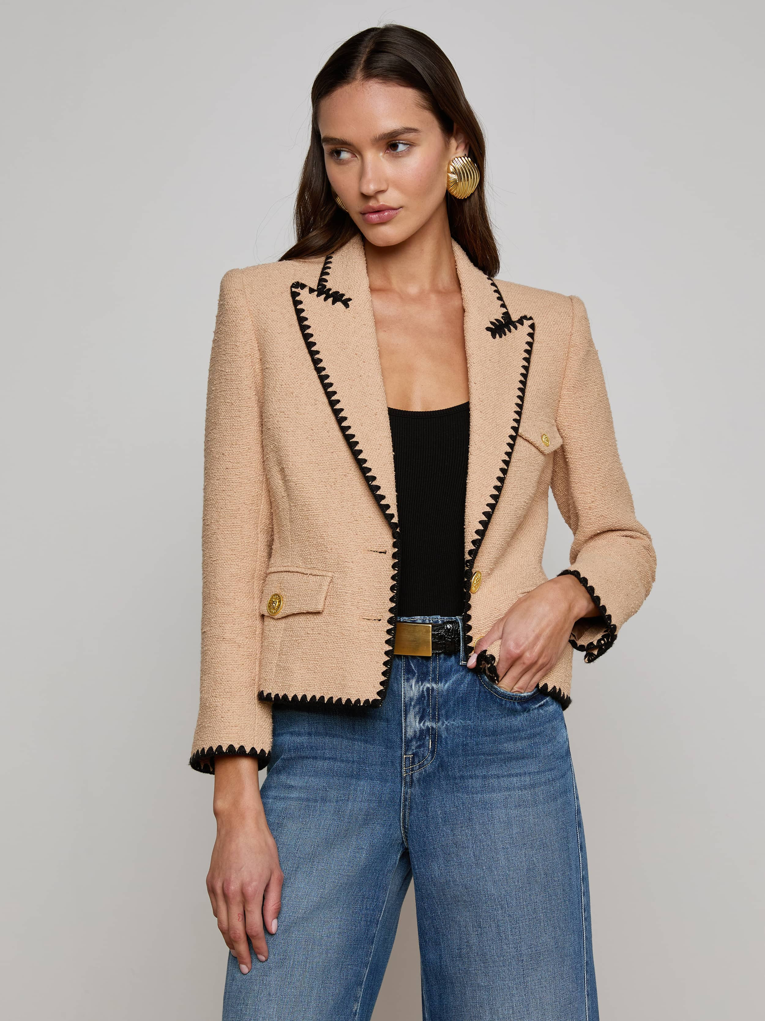 L'AGENCE - Wylla Tweed Blazer in Cappuccino/Black | L'Agence