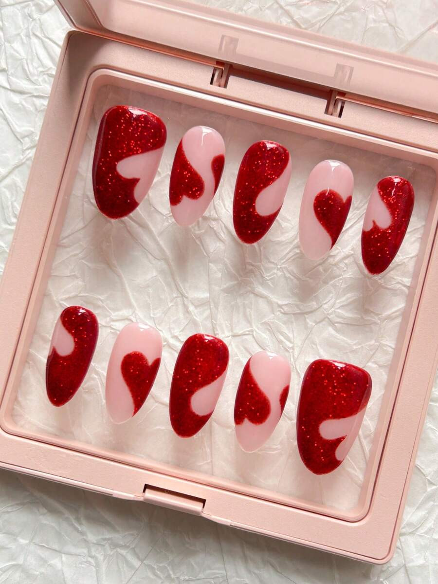 Valentine's Day Nails 10pcs/Set Press On Nails Handmade Almond-Shaped Y2K INS Style Nails, Painti... | SHEIN