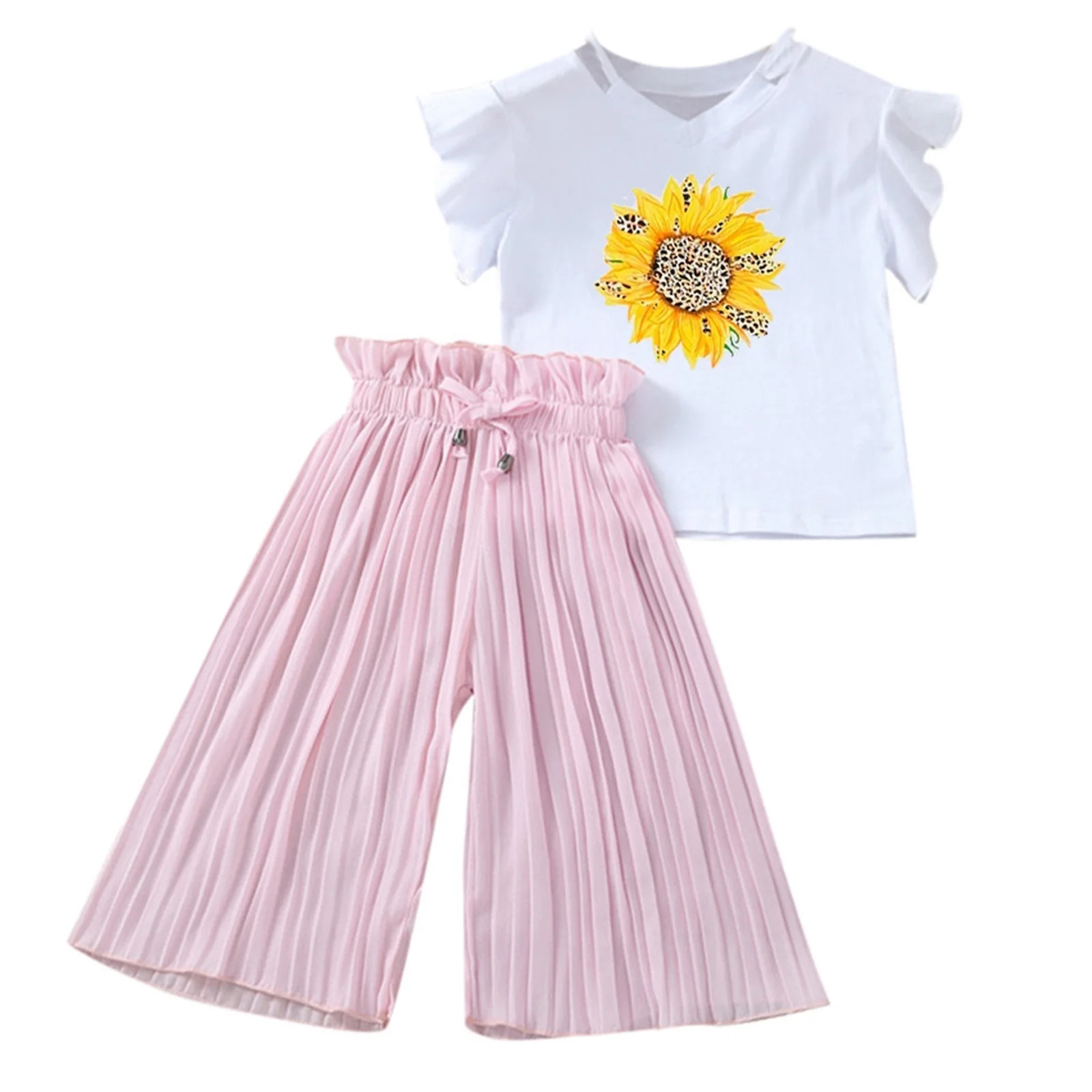 TAIAOJING Toddler Baby Girl Clothes Set Kids Clothing Summer Sunflower T Shirt Tops Chiffon Ruche... | Walmart (US)