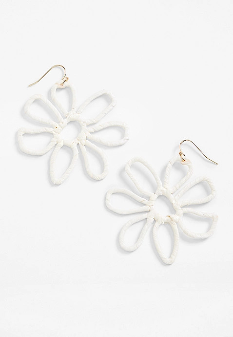 White Floral Raffia Earrings | Maurices