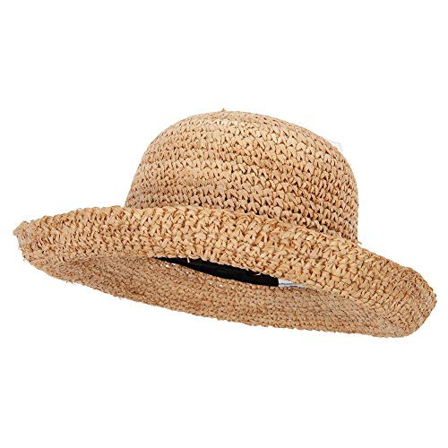 Jeanne Simmons Women's 3 Inch Turn Up Brim Straw Crochet Summer Bucket Hat - Raffia OSFM | Amazon (US)