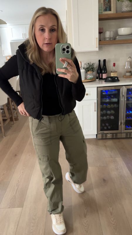 I found the perfect pair of green cargo pants from @walmartfashion! I paired it with the cropped black puffer vest and the super cute sneakers! I’m tired outfit is #walmartfashion and under $60 total! #walmartpartner 

#LTKfindsunder100 #LTKfindsunder50 #LTKSpringSale