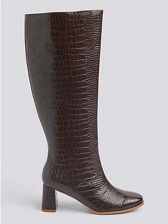 Marcie Wide Calf Faux Croc Leather Boots - Fashion To Figure | Fashion To Figure