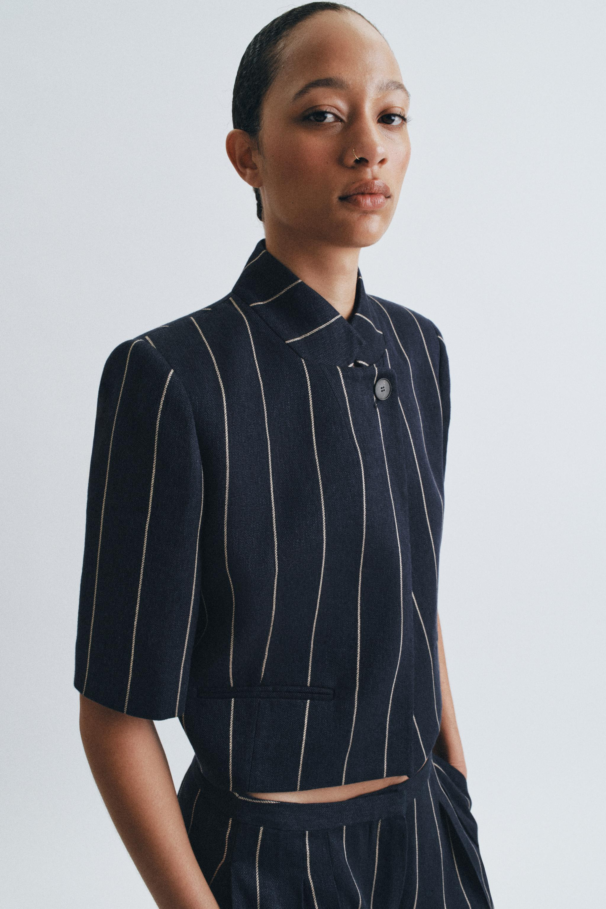 ZW COLLECTION STRIPED LINEN BLEND JACKET | Zara UK