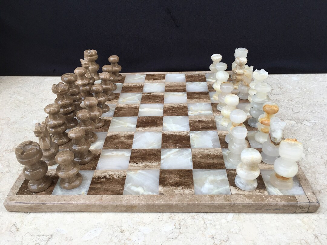 Handmade Onyx Chess Set | Travertine & White Marble Chess Set | 13.7" Onyx Chess Board | Christma... | Etsy (US)