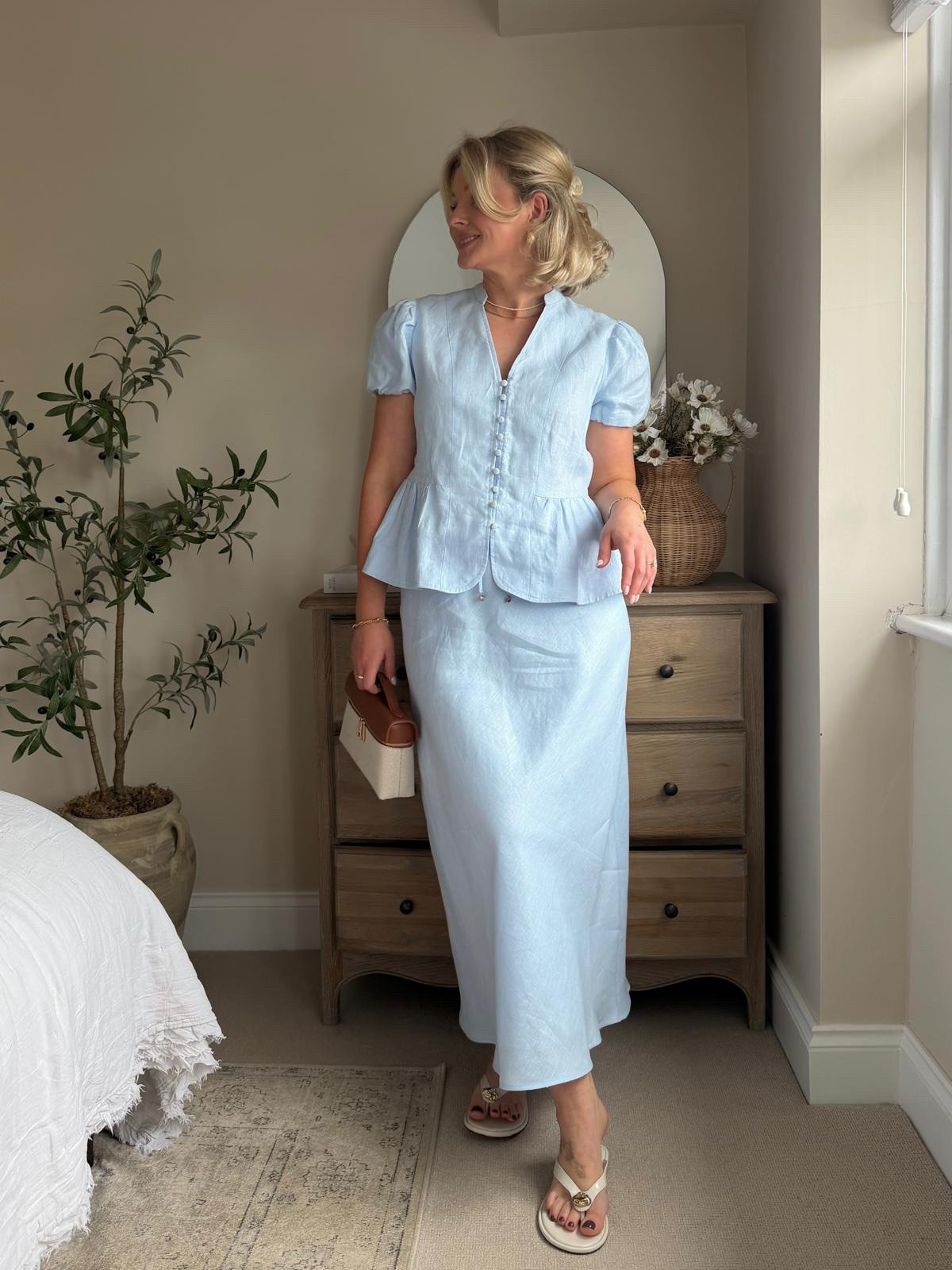 Midi Skirt Outfit Inspiration! 

Light Blue Linen Co-Ord, Powder Blue Skirt Set, Puff Sleeve Blouse, Peplum Top, Matching Midi Skirt, Pastel Summer Outfit, Soft Blue Two Piece, Summer Occasion Outfit, Holiday Dinner Look, Feminine Daywear, Minimal Chic Style, Neutral Accessories, Structured Mini Bag, Cream Flip Flops, Elegant Summer Dressing.

#LTKsummer #LTKspring #LTKuk