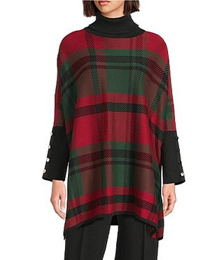 Jones New York Plaid Knit Turtle Neck Long Sleeve Sweater - S/M | Dillard's