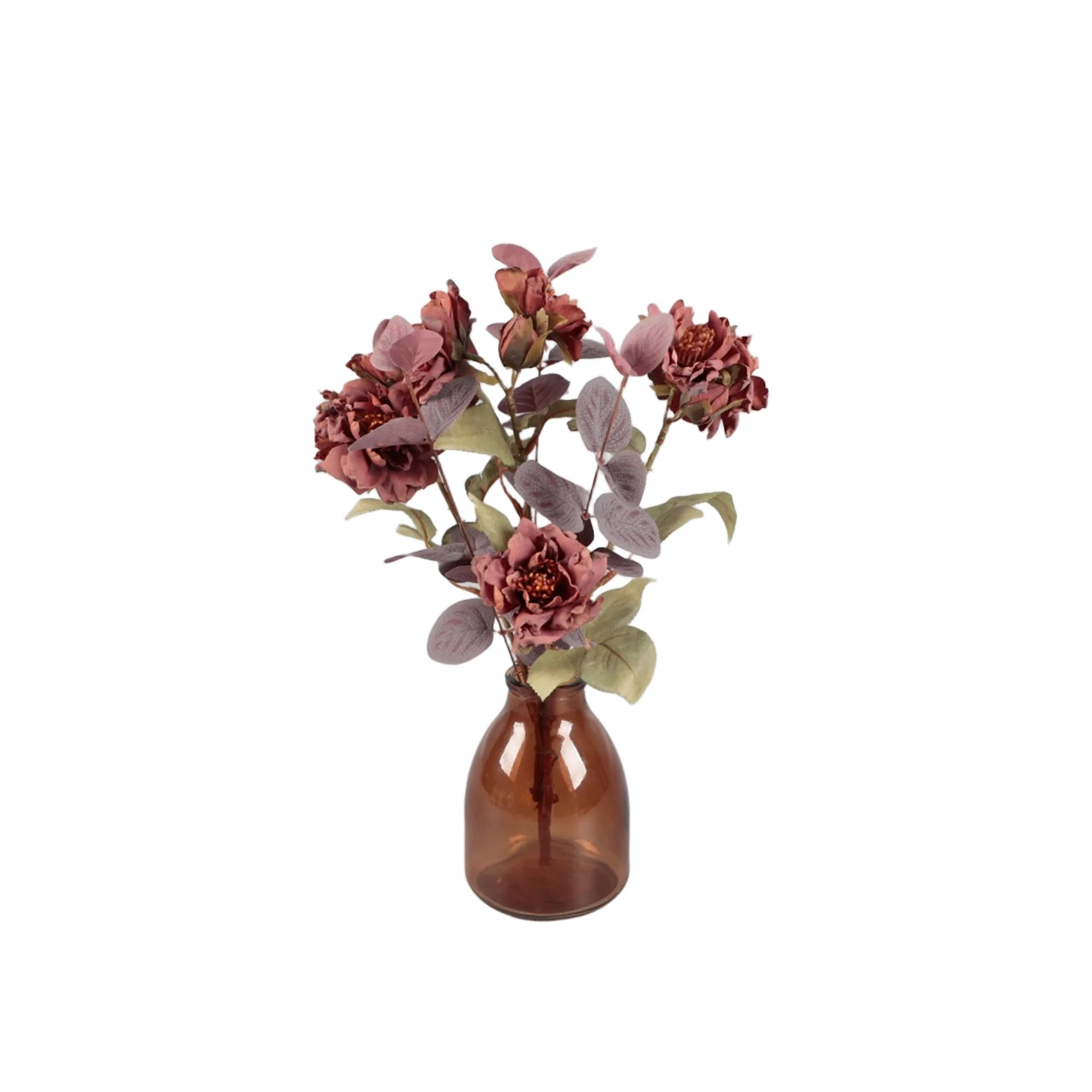 Flora Bunda Tabletop 14"H Artificial Dusky Rose Peony in Amber Glass Vase - 1.1 lbs | Walmart (US)