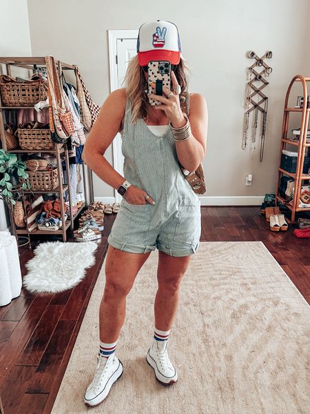 Love these Free People shortalls! I linked an amazing look for less too! It’s so cute layered over this tube top for a hot summer day! Add your red white and blue for the perfect July 4th outfit! 
Shortalls S
Tube Top M/L
Converse sized down 


#LTKOver40 #LTKFindsUnder100 #LTKStyleTip