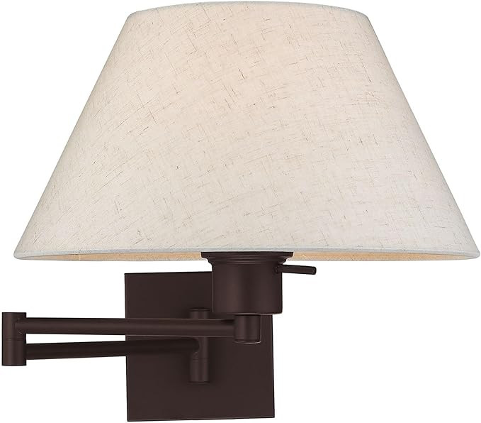 Livex Lighting 40038-07 25" One Light Swing Arm Wall Mount, Bronze Finish with Oatmeal Fabric Sha... | Amazon (US)