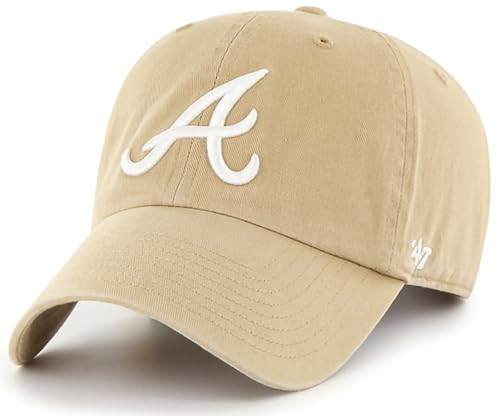 47 Brand MLB Khaki White Primary Logo Clean Up Adjustable Strap Baseball Dad Hat Cap, Adult One Size Fits All - Atlanta Braves - Khaki White | Amazon (US)