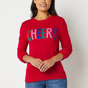 St. John's Bay Womens Crew Neck Long Sleeve Striped Pullover Sweater | JCPenney